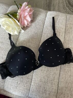 Victoria's Secret Black Rhinestone Push-Up Bra